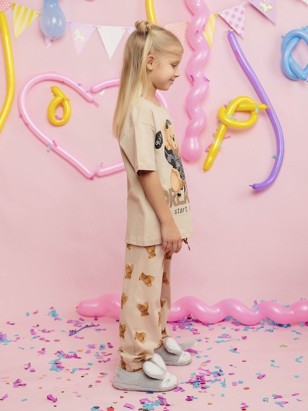 Пижама для девочки футболка с коротким рукавом и брюки